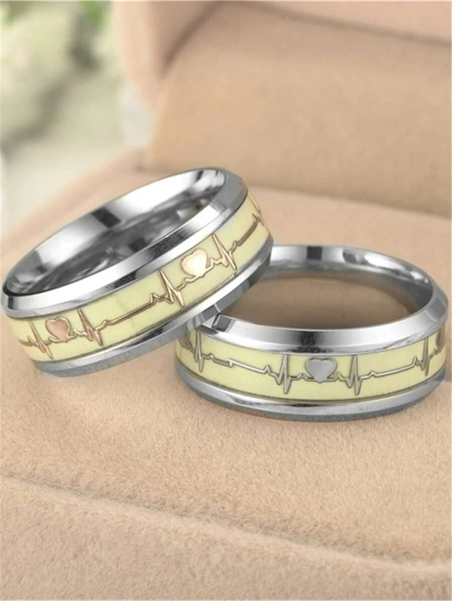 Glow In The Dark Heart Beat Stainless Steel Mood Ring