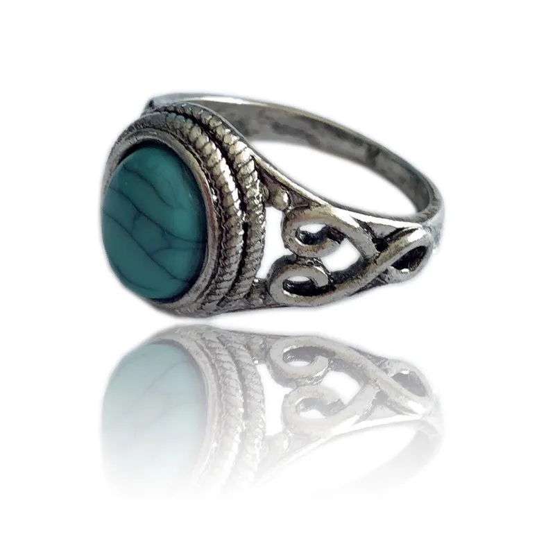 Vintage Classic Oval Natural Blue Turquoise Silver Retro Ring