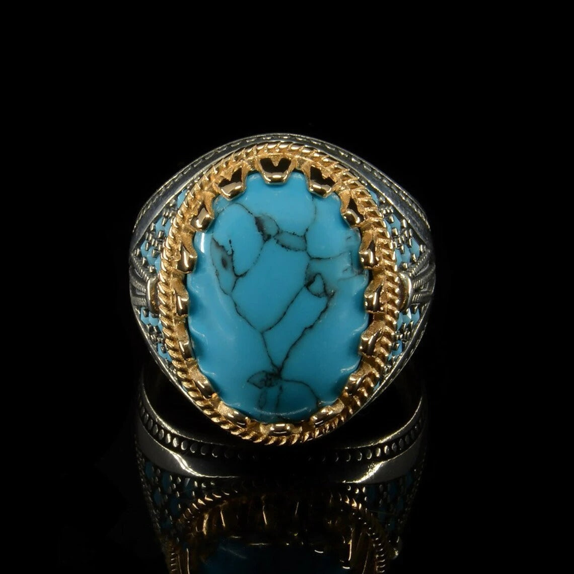 Men's Handmade 925 Sterling Silver Blue Turquoise Ring