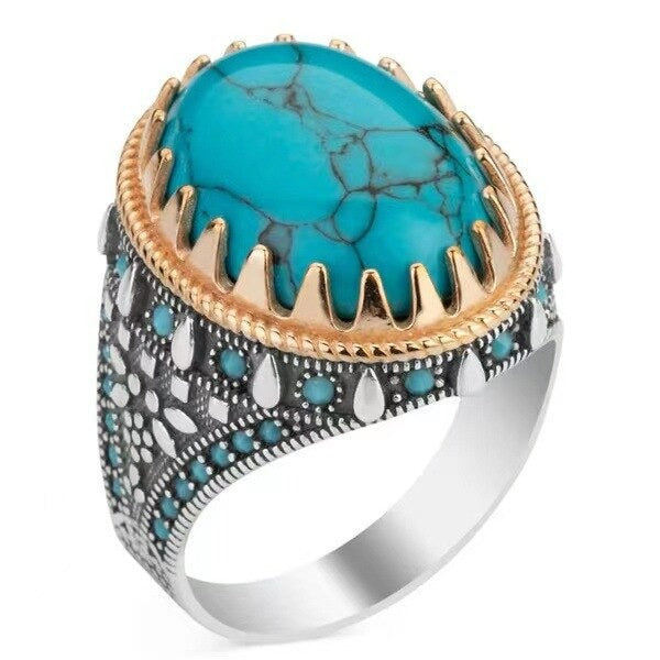 Men's Handmade 925 Sterling Silver Blue Turquoise Ring