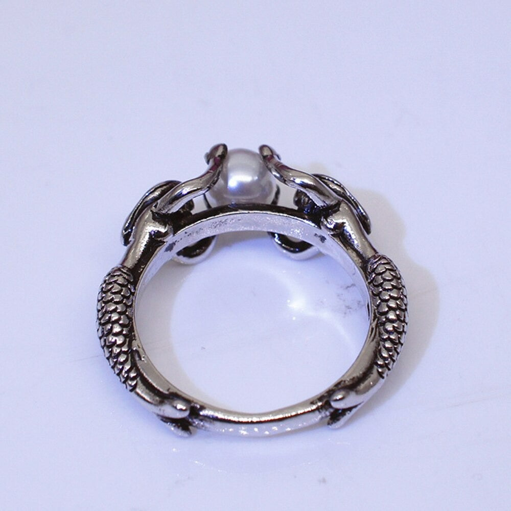 Retro Mermaid Freshwater Pearl Antique Silver Ring