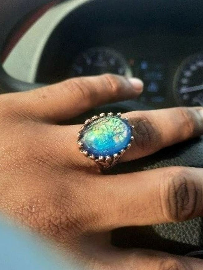 Men's Retro Blue Glass Mosaic Rose Gold Turkish Ring