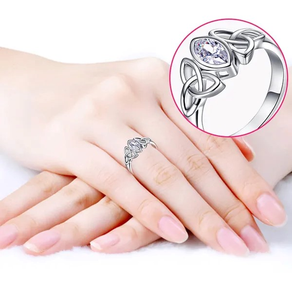 Solitaire Marquise White Gemstone Silver Celtic Ring