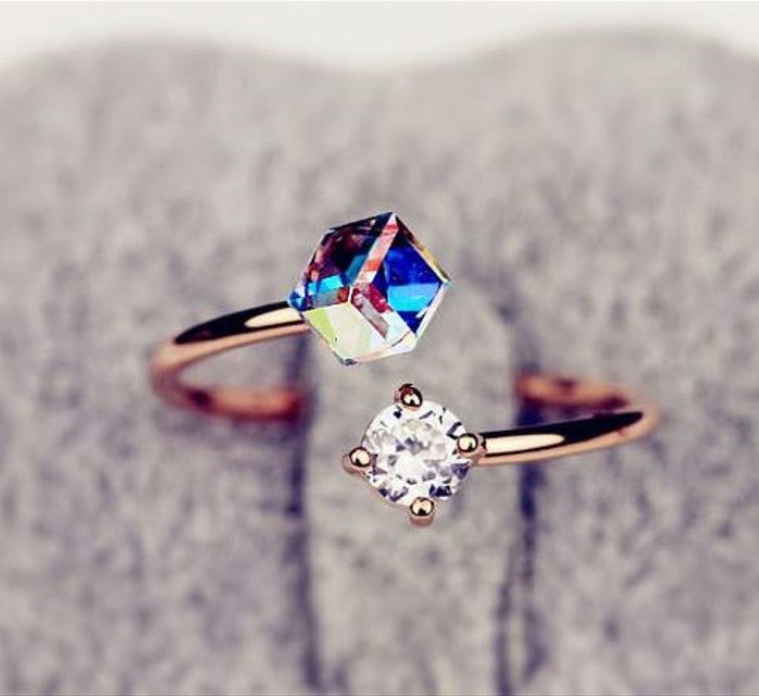 Colorful Fluorescent Cube Open Rose Gold Ring