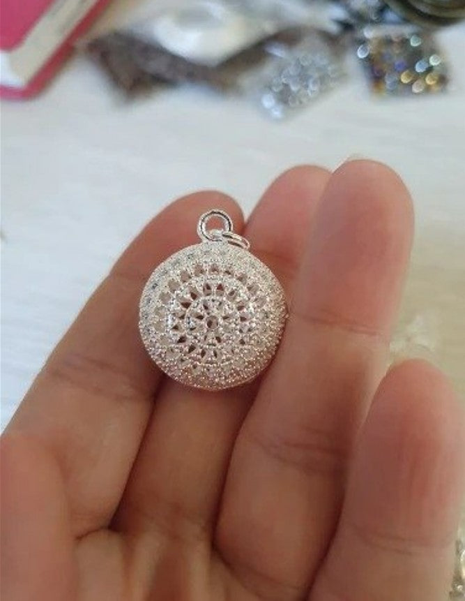 Round Hollow Ball Pendant Necklace & Sterling Silver 18" Chain