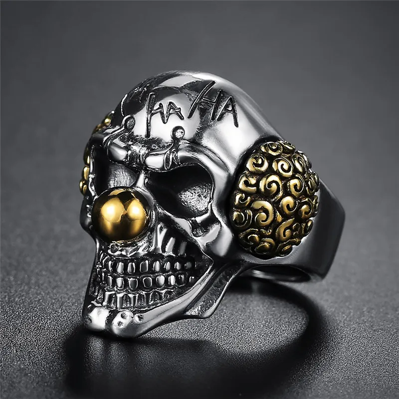 Laughing Clown Skull Head "HA HA HA" Retro Ring