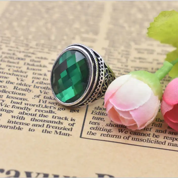 Men's Vintage Emerald Green Turkish Silver Ottoman Ring