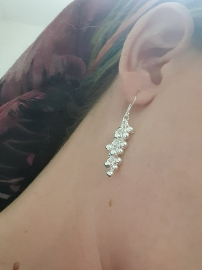 Round Beaded Noble Cluster Silver Earrings