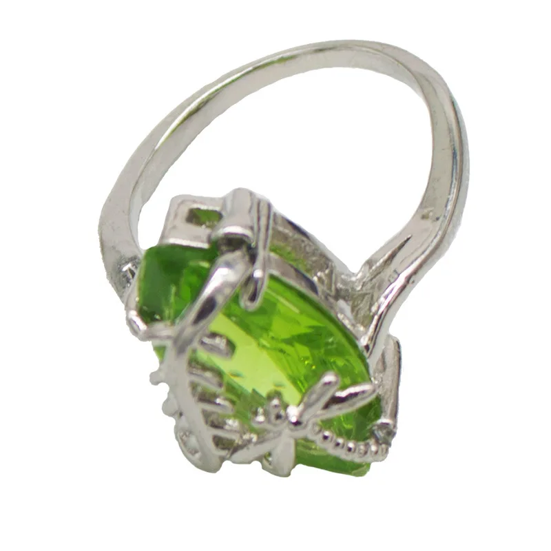 Sterling Silver Green Marquise Olive Dragonfly Ring