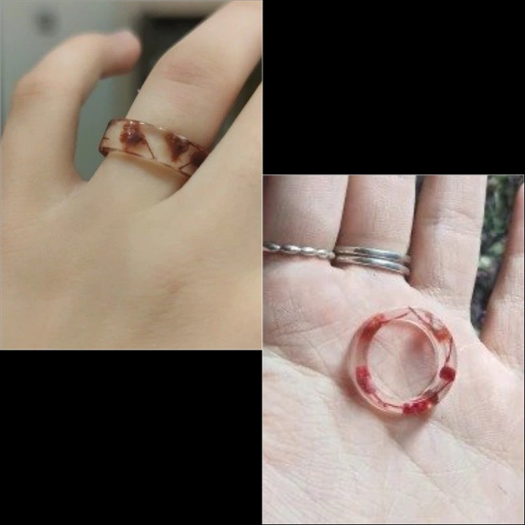 Clear Dried Red Flowers Transparent Resin Epoxy Ring