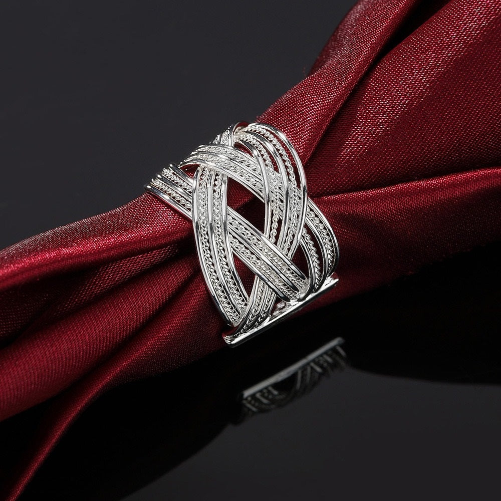 925 Sterling Silver Net Weave Open Reticulated Ring