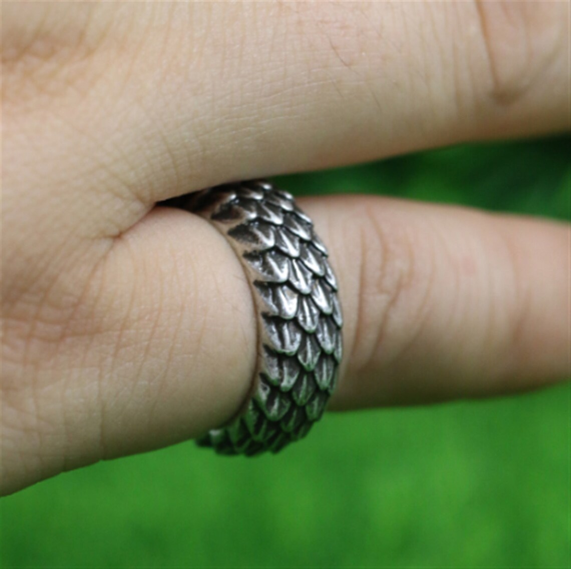 Men's Retro Dragon Scale Feather Vintage Silver Ring