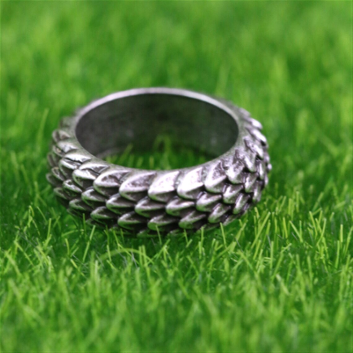 Men's Retro Dragon Scale Feather Vintage Silver Ring