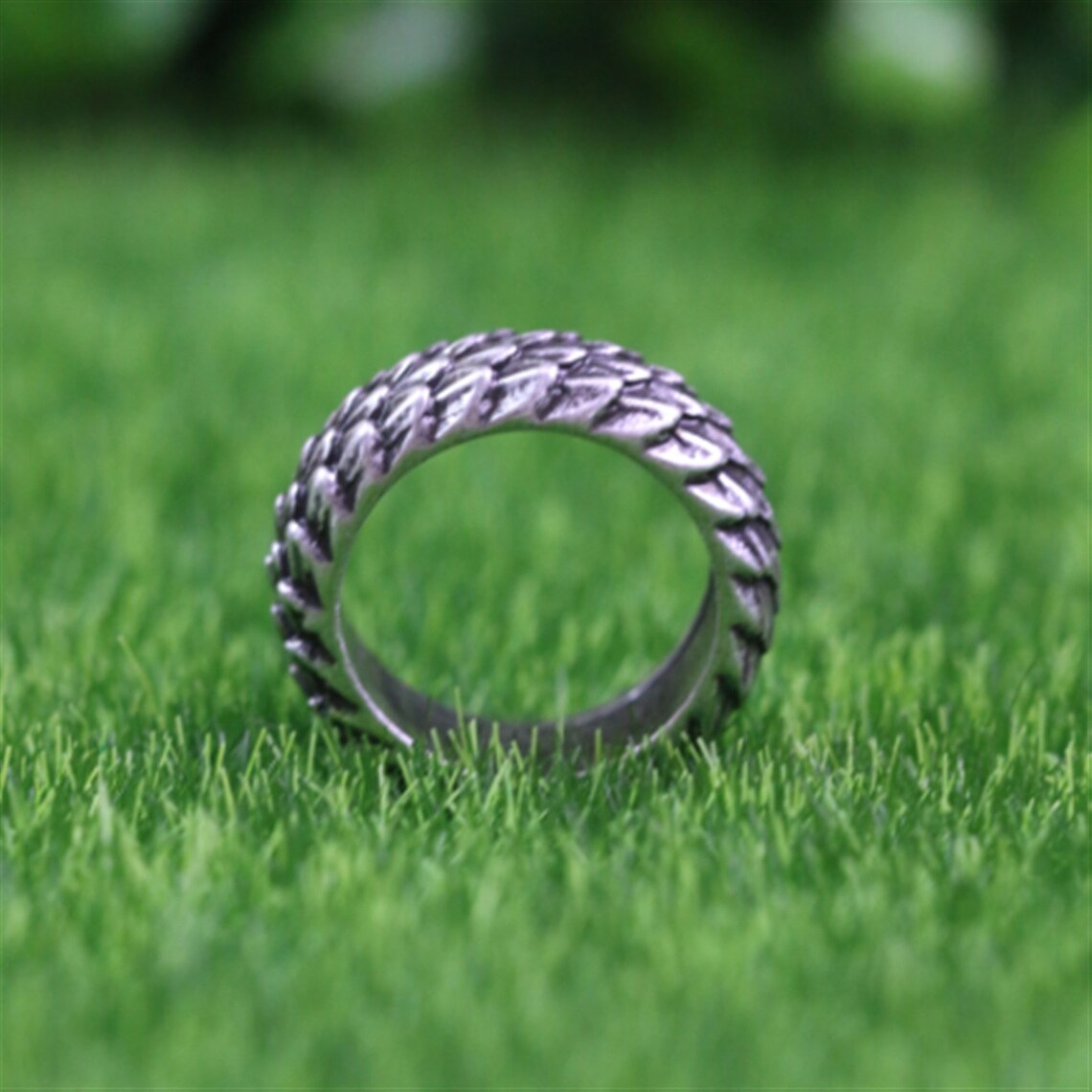 Men's Retro Dragon Scale Feather Vintage Silver Ring