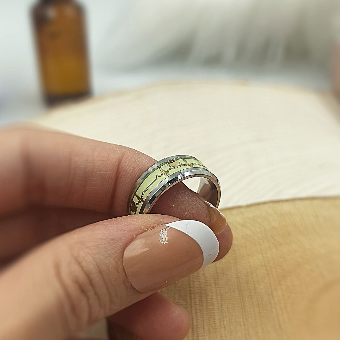 Glow In The Dark Heart Beat Stainless Steel Mood Ring