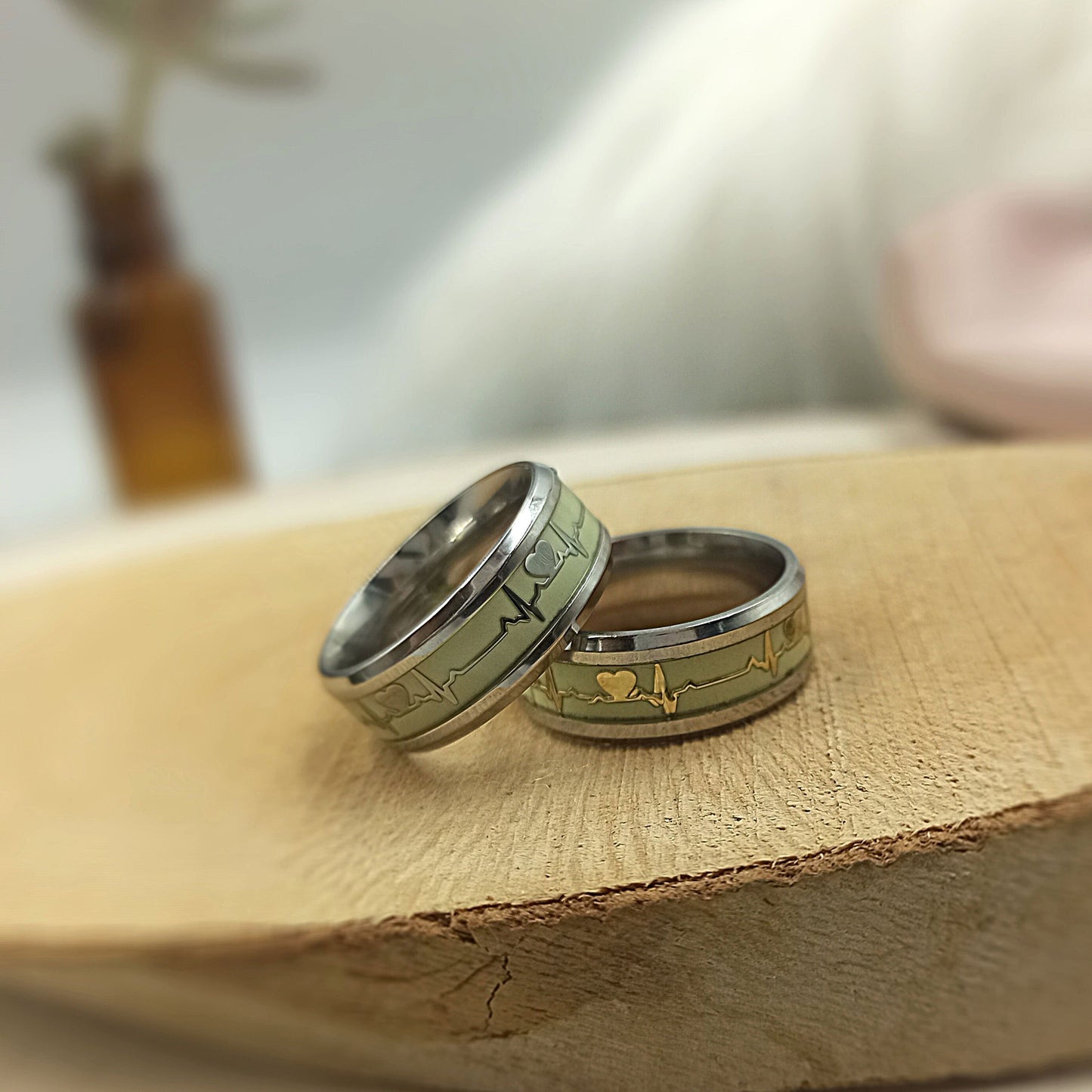 Glow In The Dark Heart Beat Stainless Steel Mood Ring