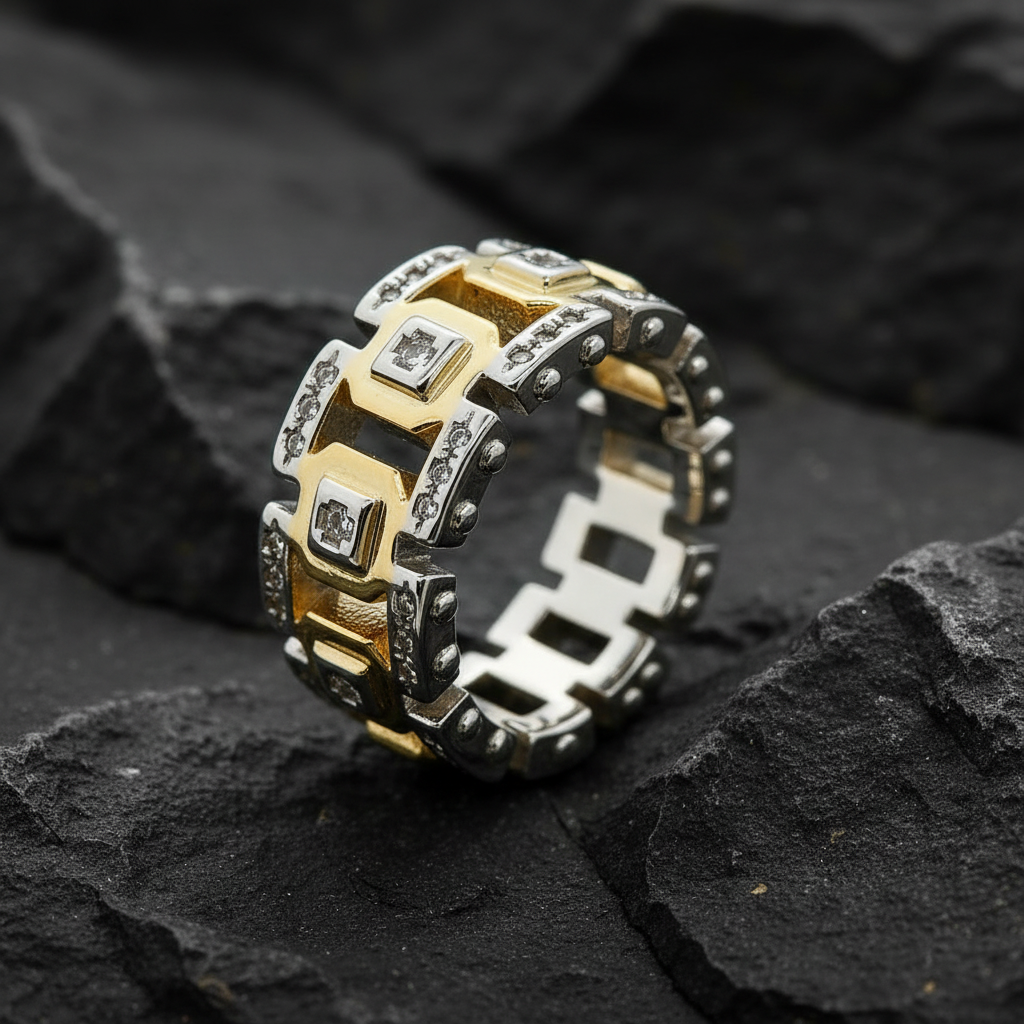 Men's Mechanical Hollow Two Tone Technology Ring