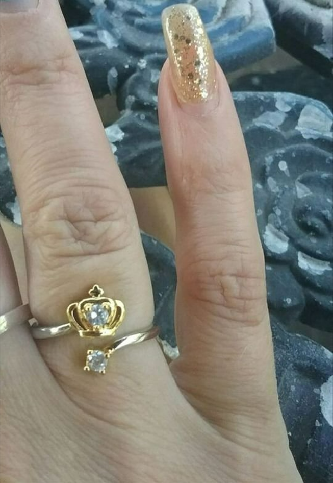 925 Sterling Silver Gold Queen Crown Open Ring