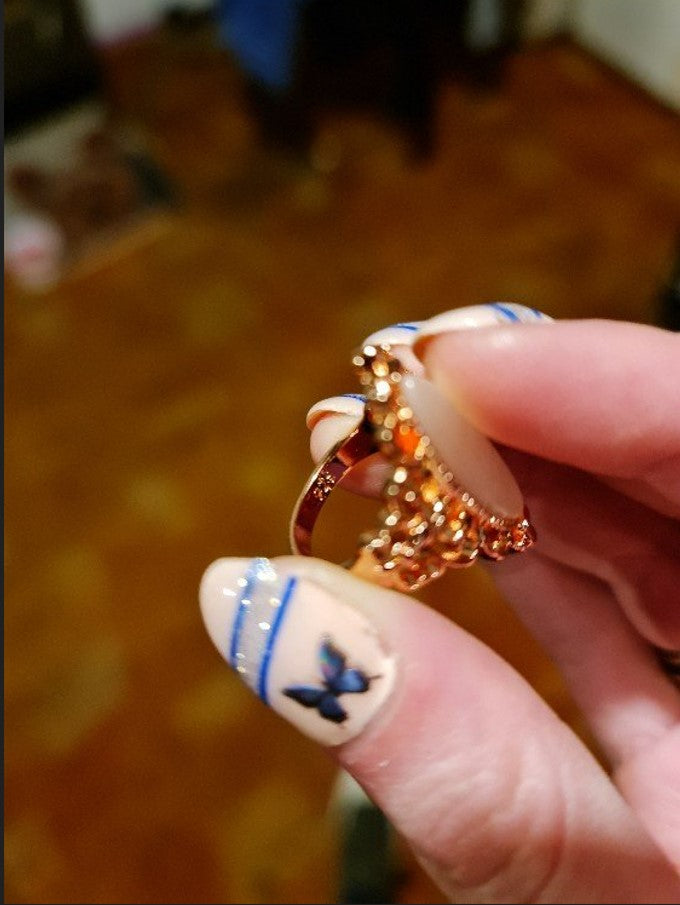 925 Sterling Silver Vintage Pink Opal Rose Gold Tone Ring