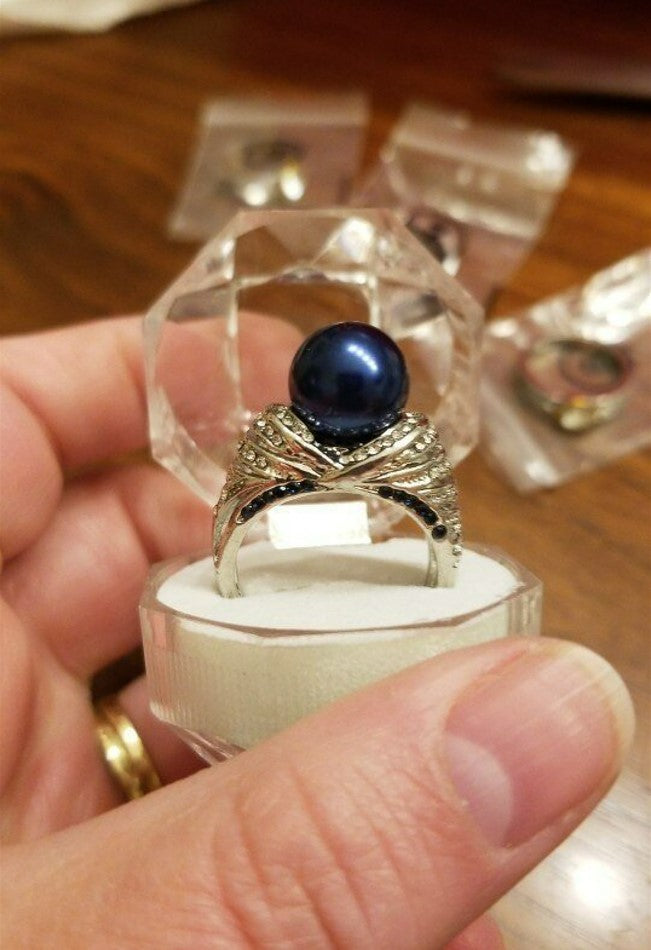 Brilliant Round Round Blue Pearl Grey CZ Crystal Ring
