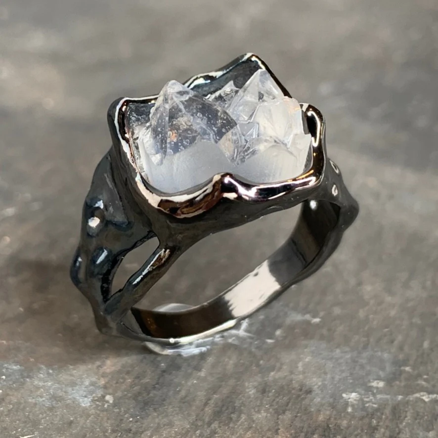 925 Sterling Silver Irregular White Rock Statement Ring