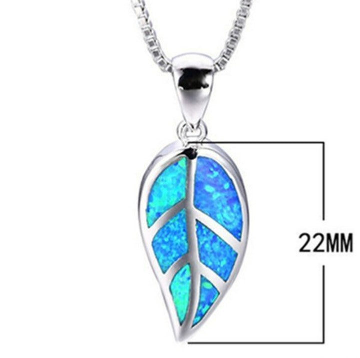 Blue Opal Leaf Silver Necklace & Chain