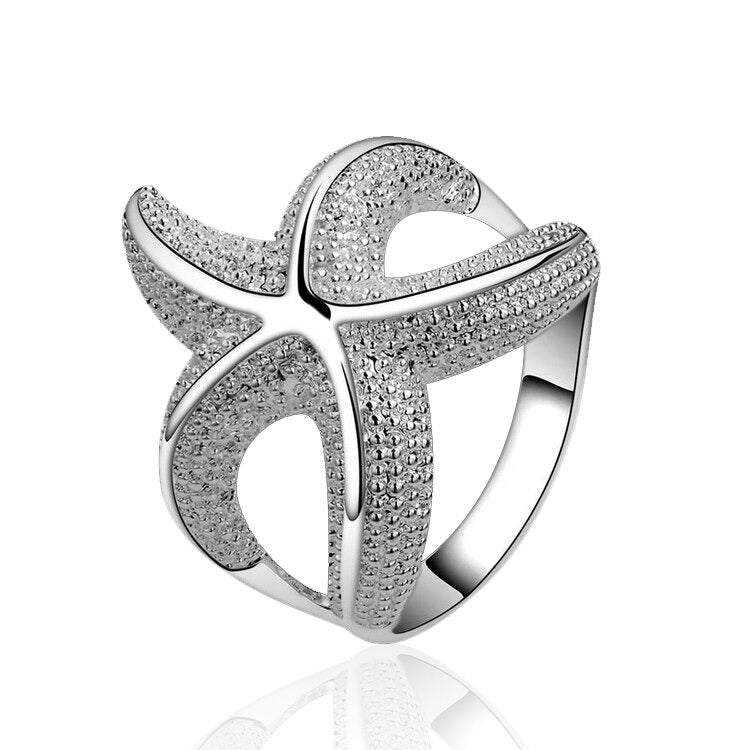 Stylish 925 Sterling Silver Starfish Charm Ring