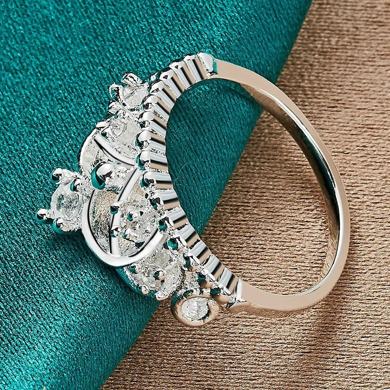925 Sterling Silver Queen Crown Charms Ring