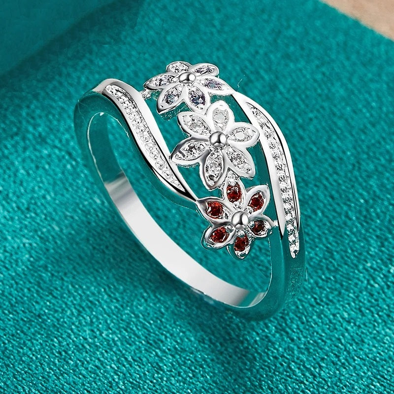 925 Sterling Silver Multi-Colored Topaz Flower Ring