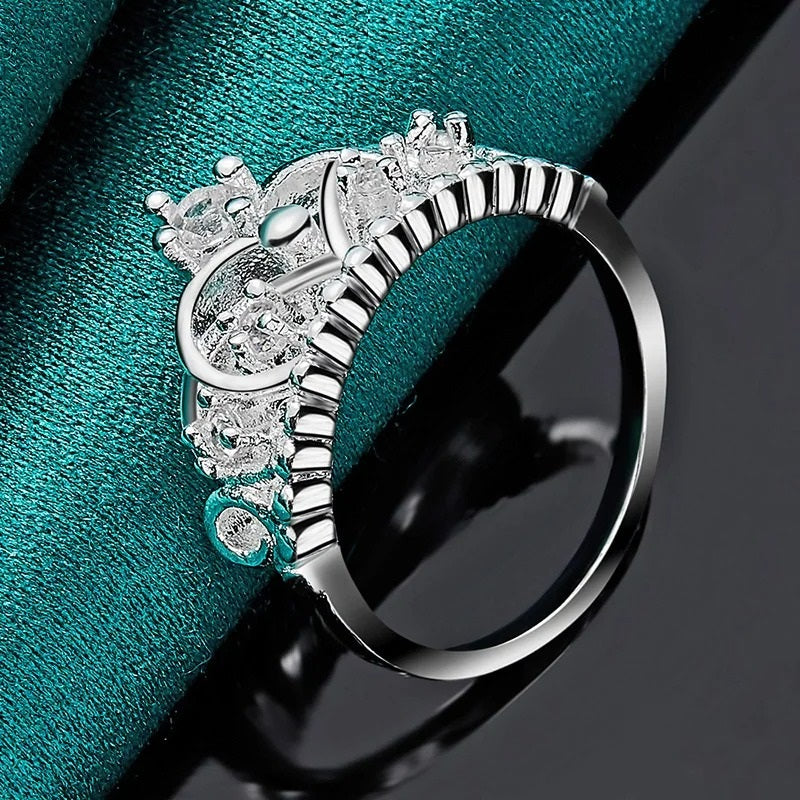 925 Sterling Silver Queen Crown Charms Ring