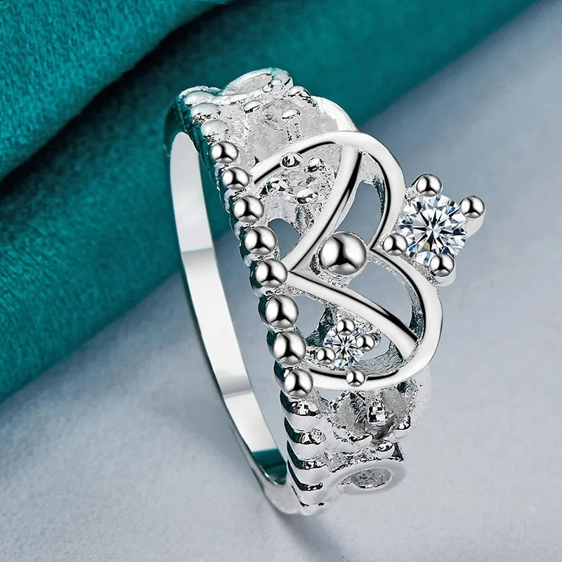 925 Sterling Silver Queen Crown Charms Ring
