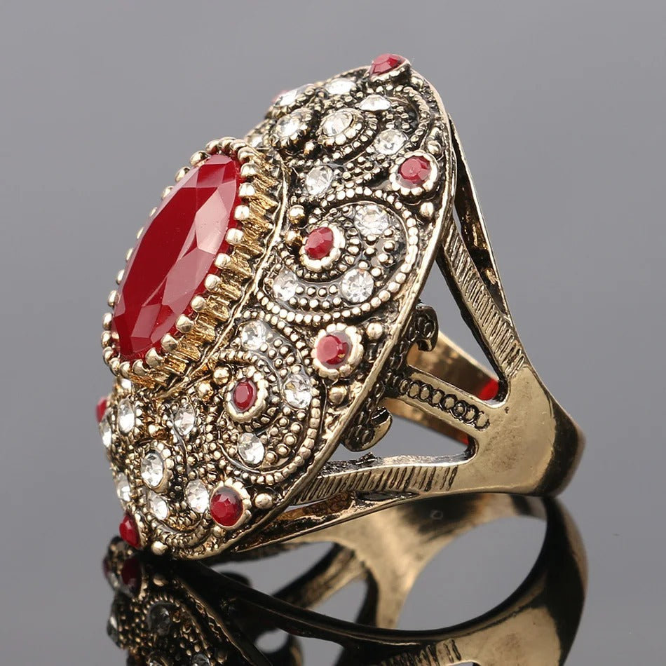 Victorian Red Mosaic Turkish Antique Gold Ring