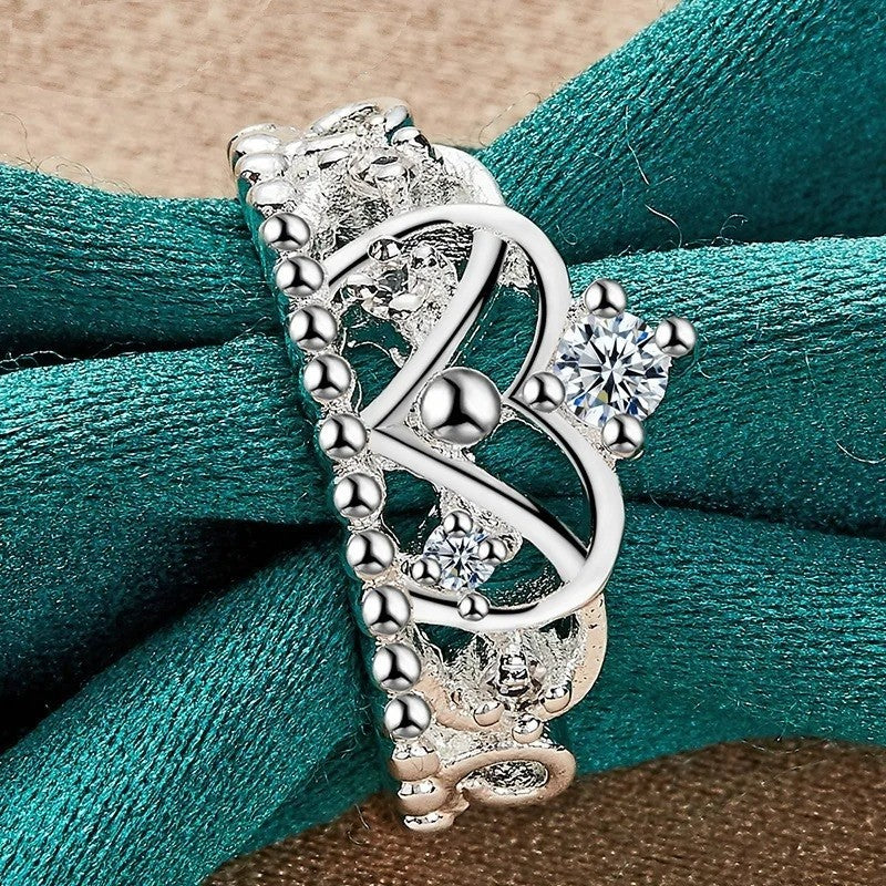 925 Sterling Silver Queen Crown Charms Ring