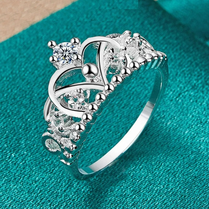 925 Sterling Silver Queen Crown Charms Ring