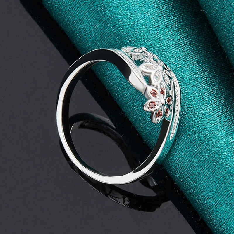 925 Sterling Silver Multi-Colored Topaz Flower Ring