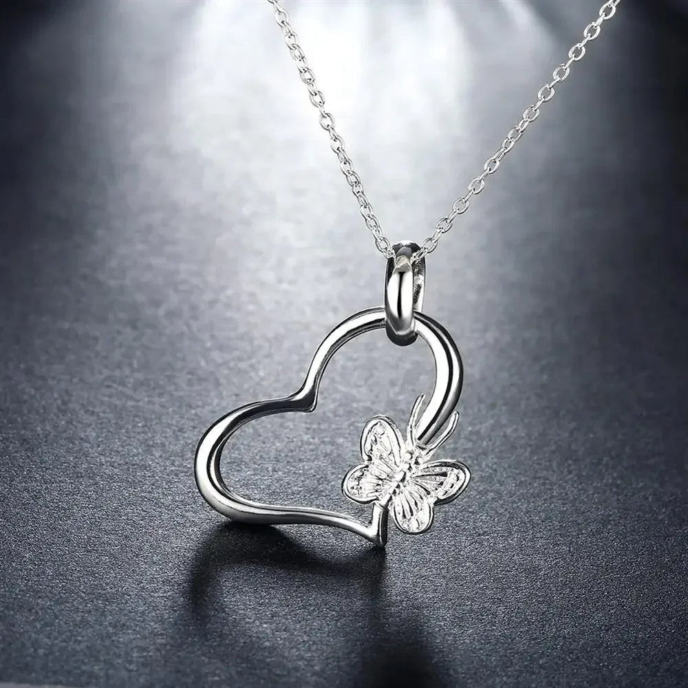 925 Silver Butterfly Heart Necklace & 18" Chain