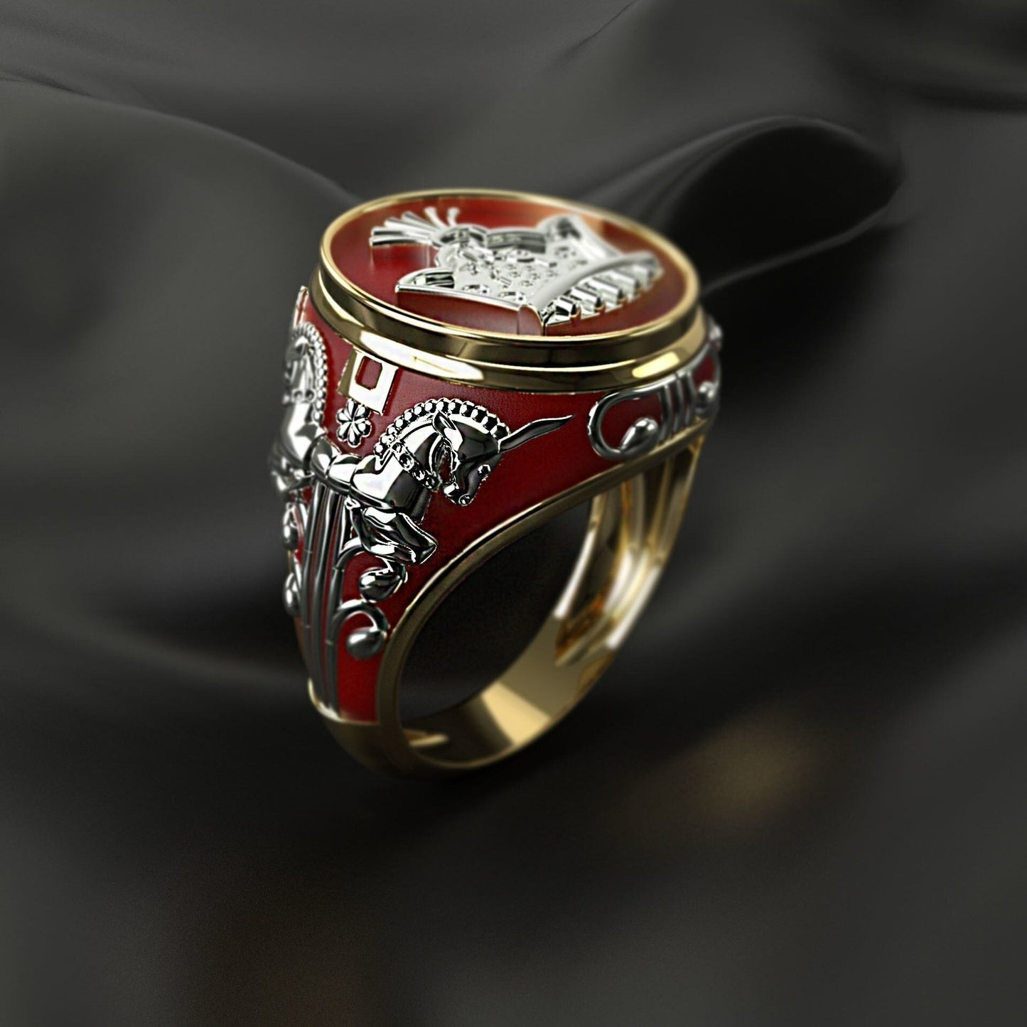 Men's King Horse Two-tone Knight Ring