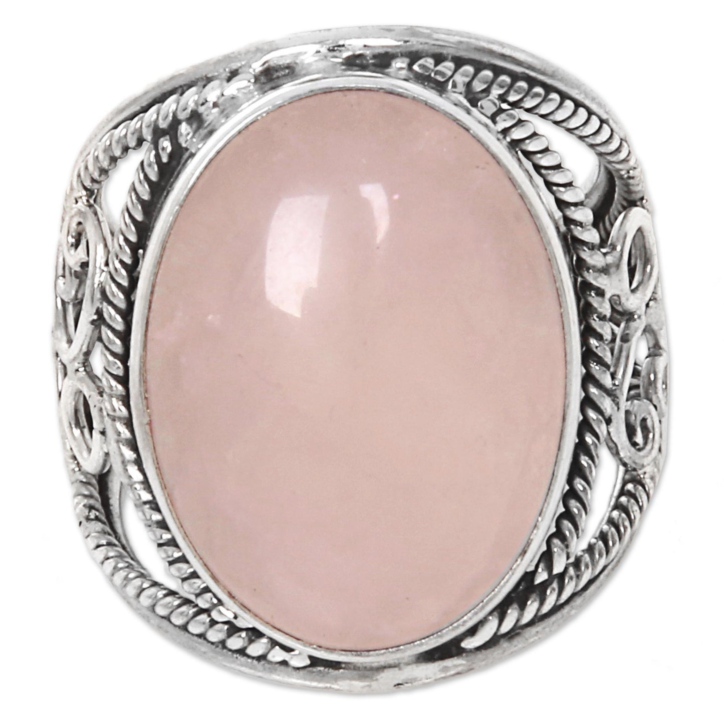 Vintage Pink Moonstone Swirl Motifs Antique Silver Ring