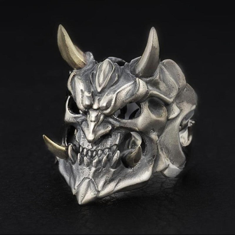 Men's Yokai Skull Silver Open Gothic Mask Ring