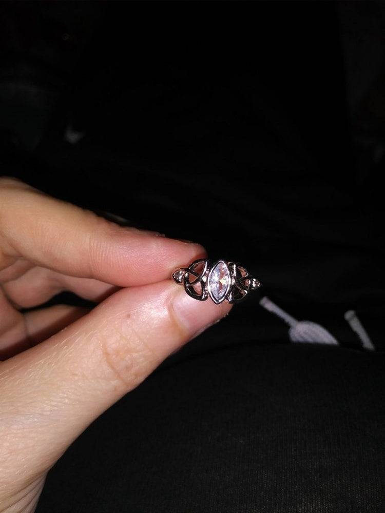 Solitaire Marquise White Gemstone Silver Celtic Ring