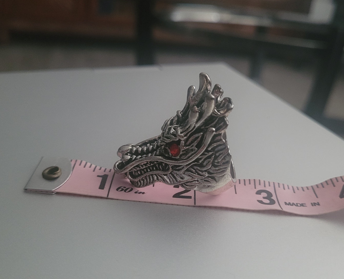 Gothic Silver Dragon Head Ring | Red Gemstone Eye Punk Biker Statement Jewelry