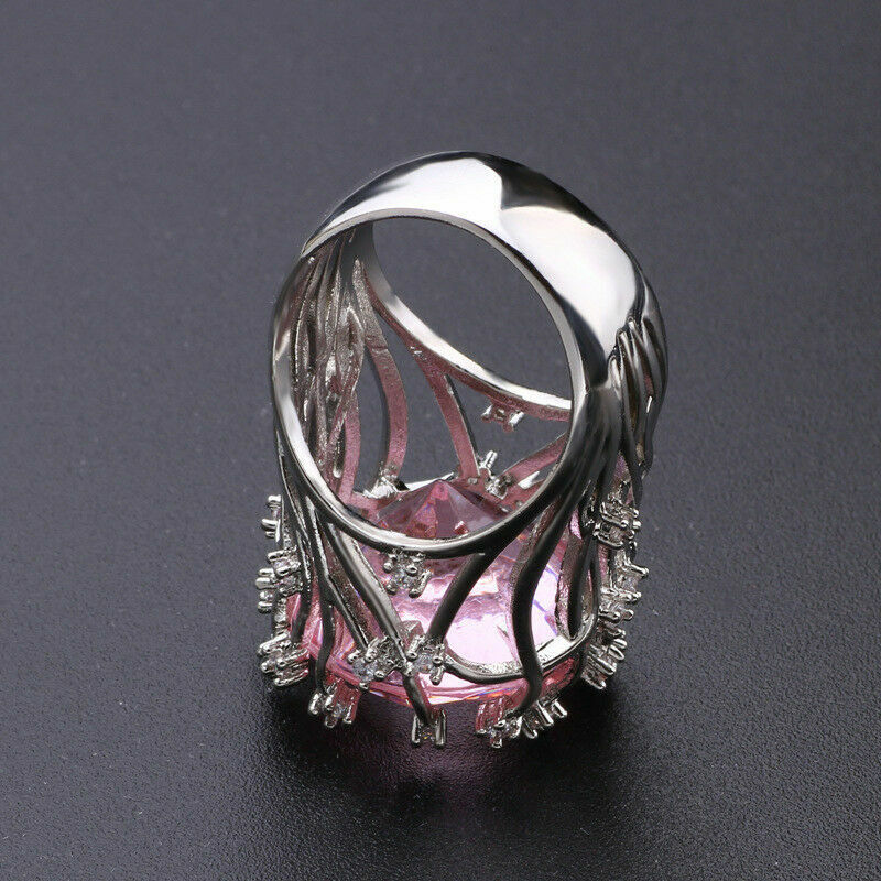 Huge Inlaid Pink Topaz Exaggerated Hollow Branch Ring