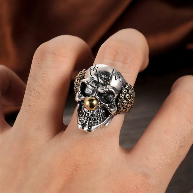 Laughing Clown Skull Head "HA HA HA" Retro Ring