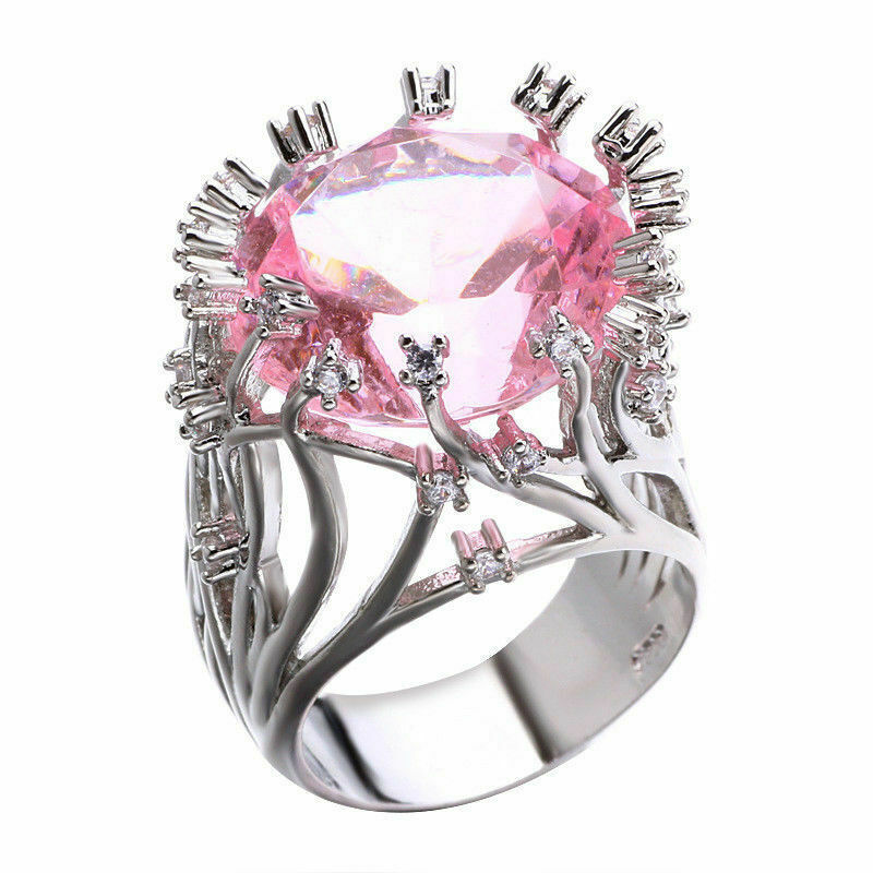 Huge Inlaid Pink Topaz Exaggerated Hollow Branch Ring