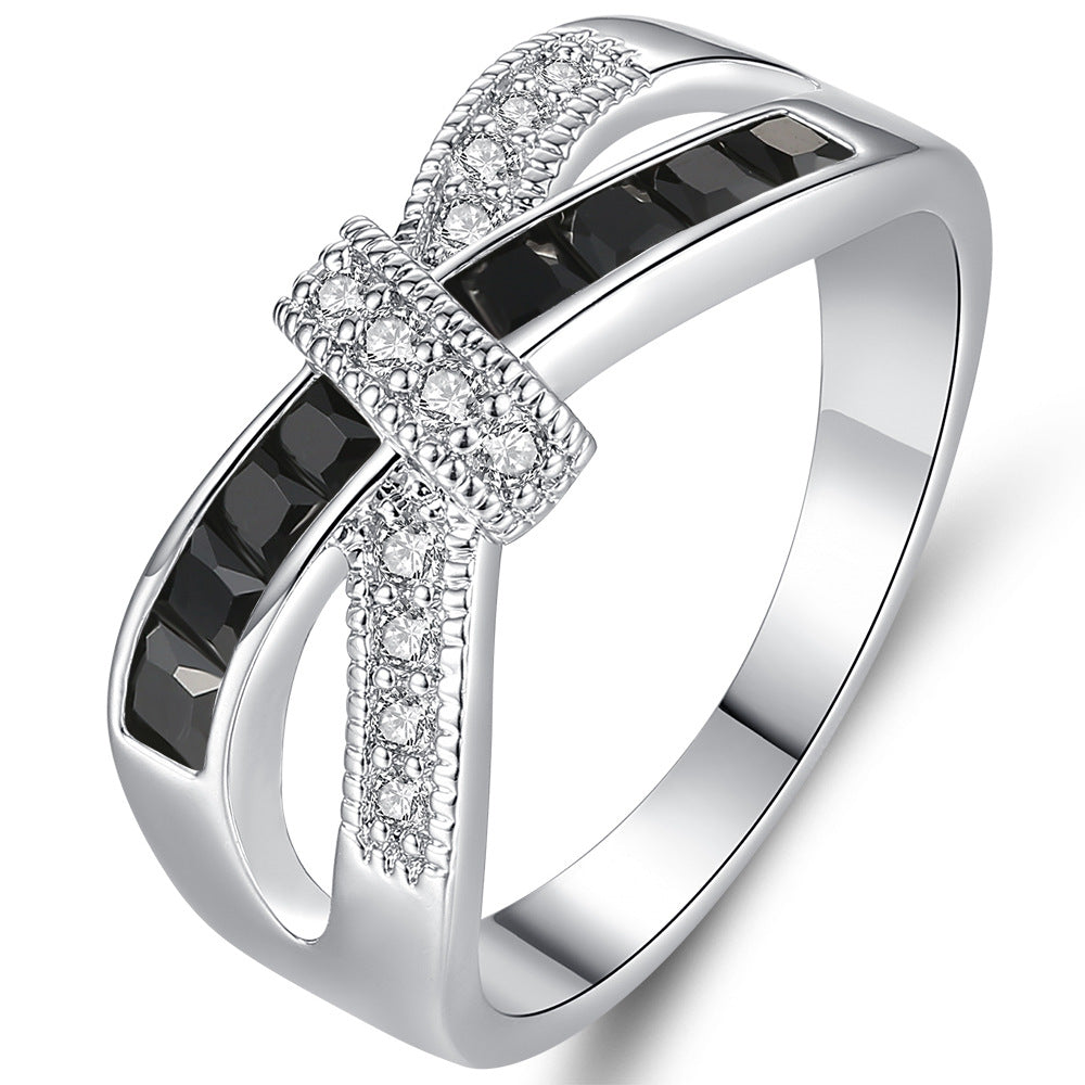 Sterling Silver Black Mini Zircon Hollow Multilayer Ring