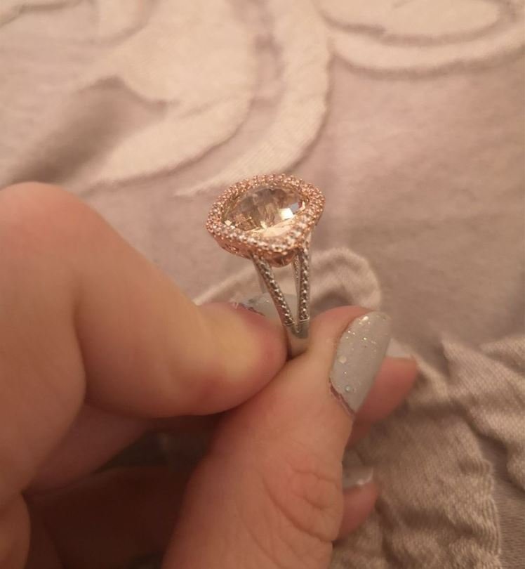 Two Tone Square Champagne Morganite Silver Hollow Ring