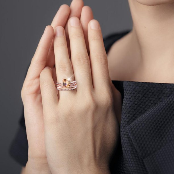 Sparkling Champagne Morganite Crystal Multilayer Engagement Ring