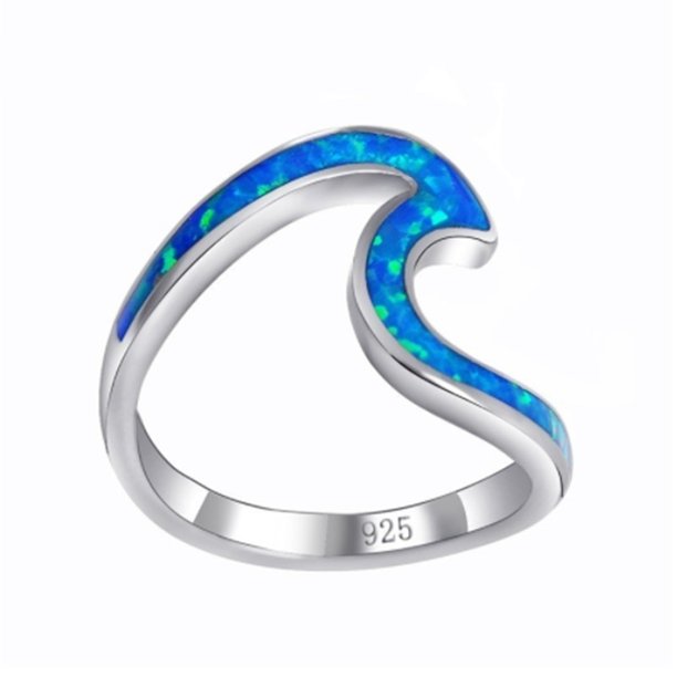 Unique Blue Opal Wave Silver Ring