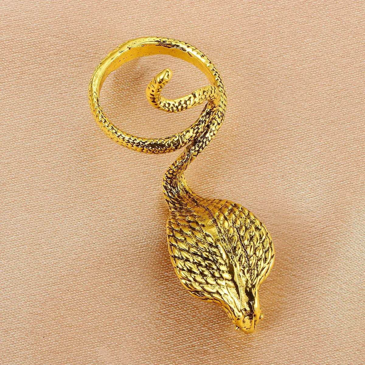 Carved Laby Cobra Snake Open Biker Gold Ring