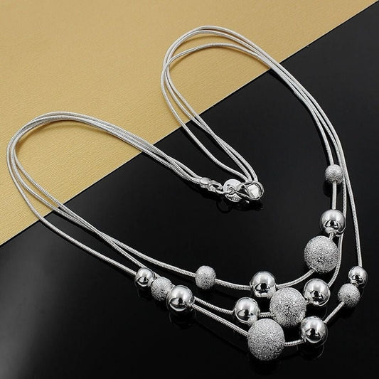 Fine Charm Silver Frosted Beads High Quality Necklace